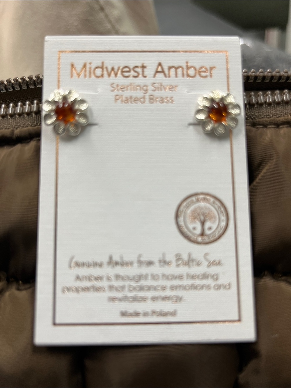 New Midwest Amber Sterling Silver Plated Flower Stud Earrings in Amber